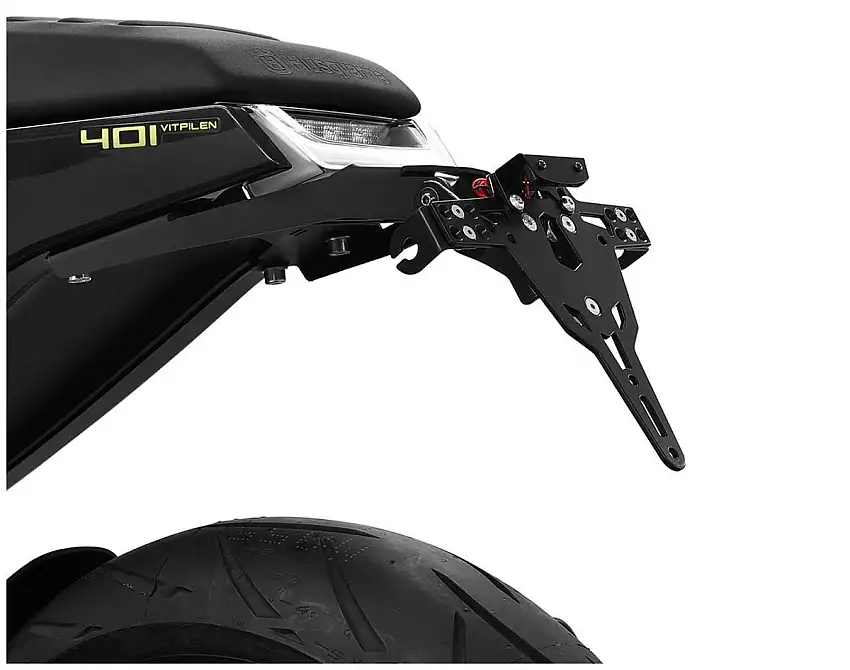 KIT Portatarga PRO Ibex Zieger per Husqvarna Vitpilen 401 18-25 regolabile con Lucetarga LED + Catadiottro