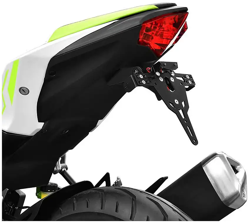 KIT Portatarga PRO Ibex Zieger per Kawasaki Ninja 125 19-25 regolabile con Lucetarga LED + Catadiottro