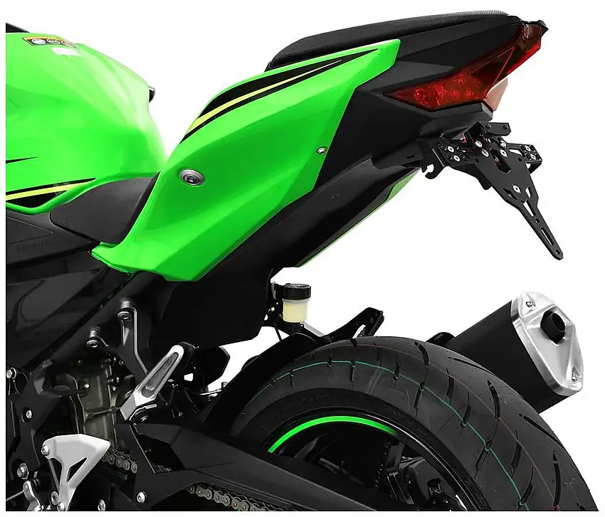 KIT Portatarga PRO Ibex Zieger per Kawasaki Ninja 400 18-23 regolabile con Lucetarga LED + Catadiottro