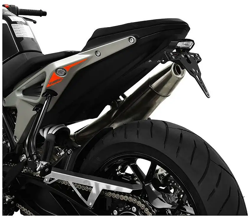 KIT Portatarga PRO Ibex Zieger per KTM 890 Duke R 20-22 regolabile con faro stop e posizione posteriore led + Catadiottro